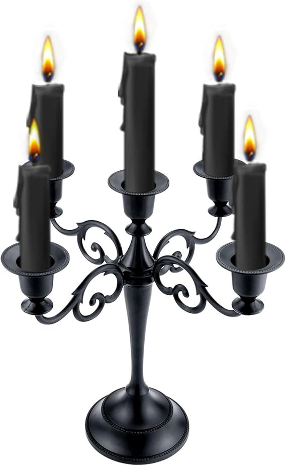 Metal Candle Holder，5 Arms Pure Black Candle Holders for Pillar Candles（10.6 inch Tall Candle... | Amazon (US)