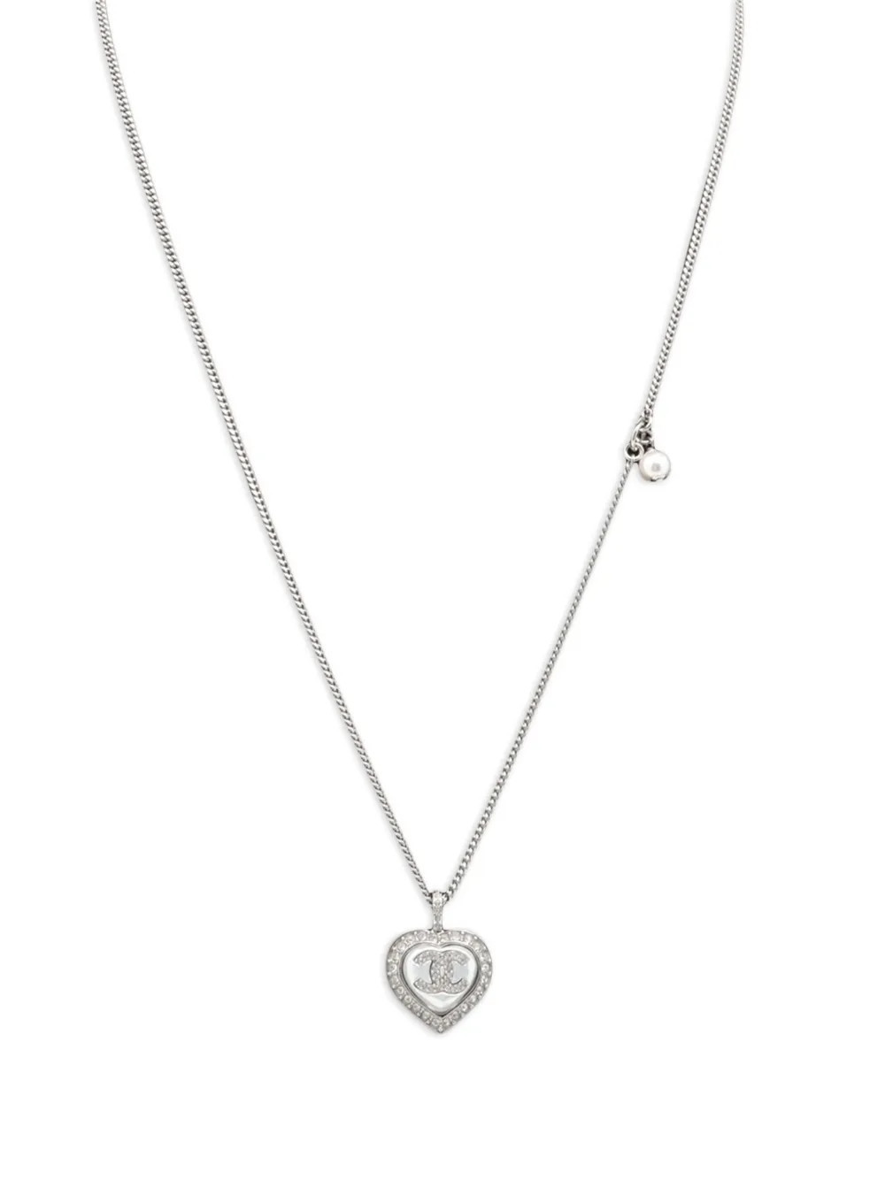 CHANEL Pre-Owned 2023 interlocking-CC crystal-embellishment necklace - Silver | Farfetch Global