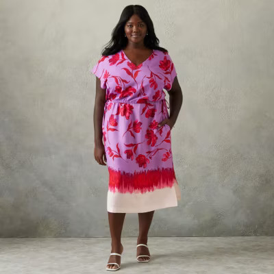 new!Prabal Gurung for JCPenney Plus Short Sleeve Floral Midi Fit + Flare Dress | JCPenney