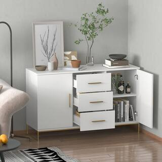 FUFU&GAGA White Paint 2-Doors Accent Storage Cabinets With 3-Drawers, Shelves, Metal Legs Console... | The Home Depot