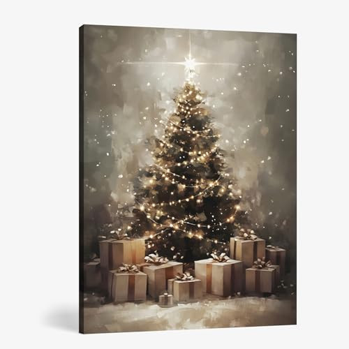 FISWAFY Vintage Christmas Canvas Wall Art Prints, Snowy Christmas Tree Wall Art, Christmas Wall Decorations, Christmas Poster Pictures Wall Decor for Home Office, 11x14 Inch Framed | Amazon (US)