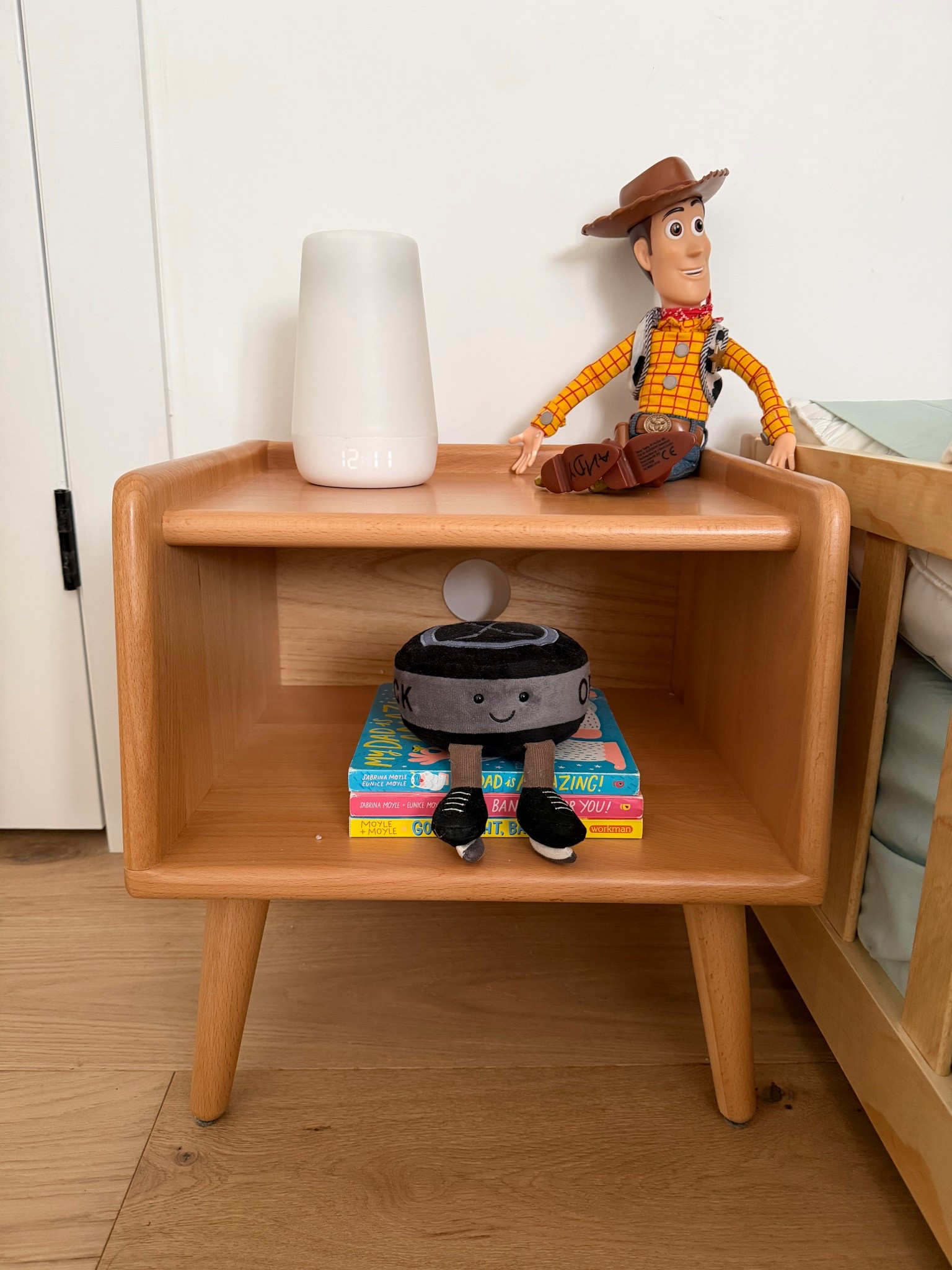 The perfect size night table for a floor bed with storage. We needed somewhere to pop our son’s hatch sound machine and water bottle in the night, and he picked some books to keep nearby to read when he wakes up in the morning  

#ltkhome #ltkkids #ltkmomlife