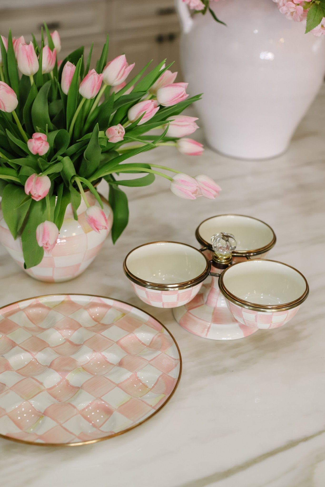 These Mackenzie Childs rosy check kitchen pieces are beautiful and perfect for Easter! The egg plate and dipping bowls are so perfect for hosting / parties and would make great gifts / Mother’s Day gifts / bridal gifts 

#LTKHome #LTKSeasonal #LTKParties