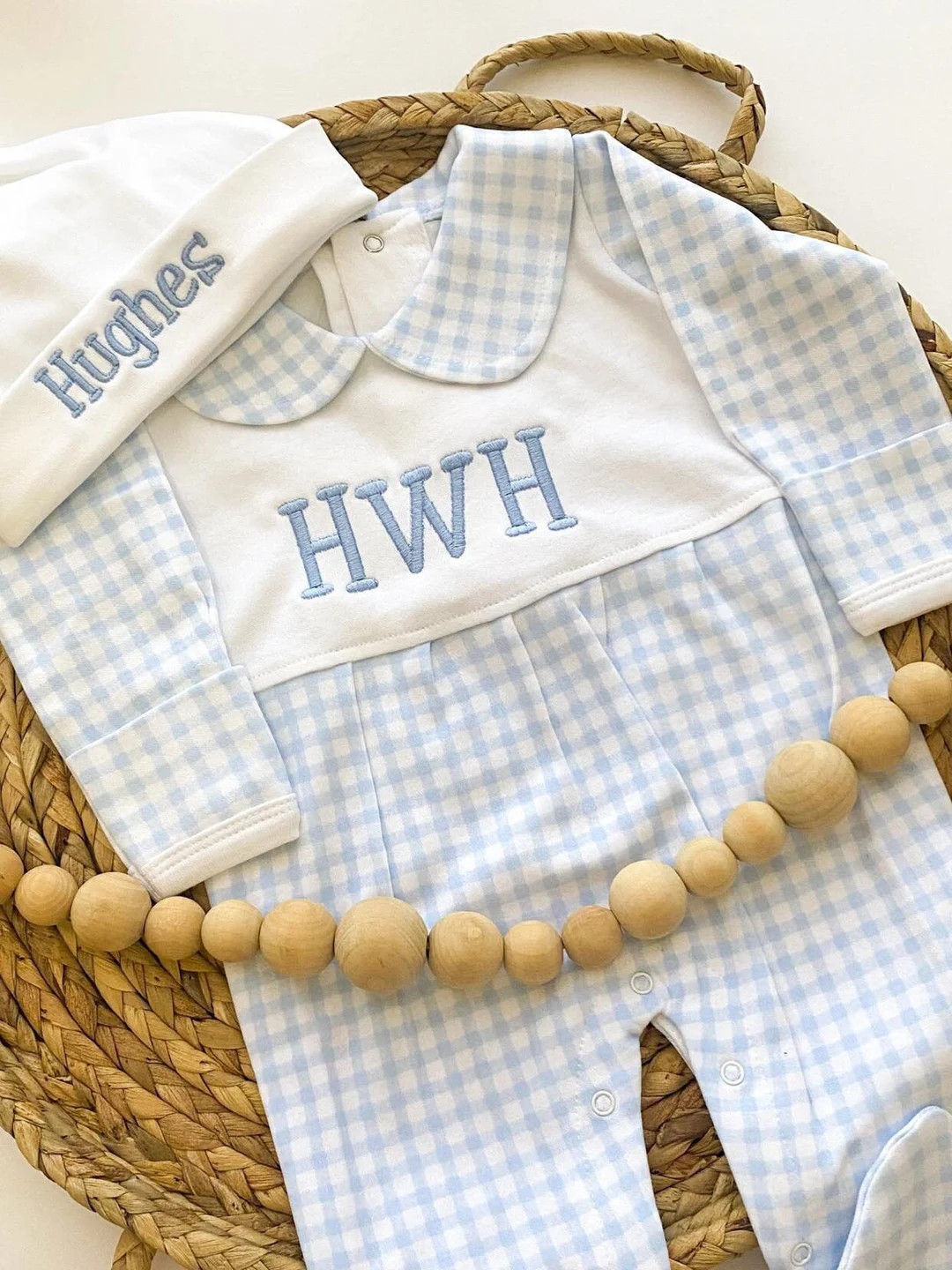 Baby Boy Outfit for Hospital, Personalized Baby Gift, Footie Romper, Gingham Outfit, Monogrammed ... | Etsy (US)