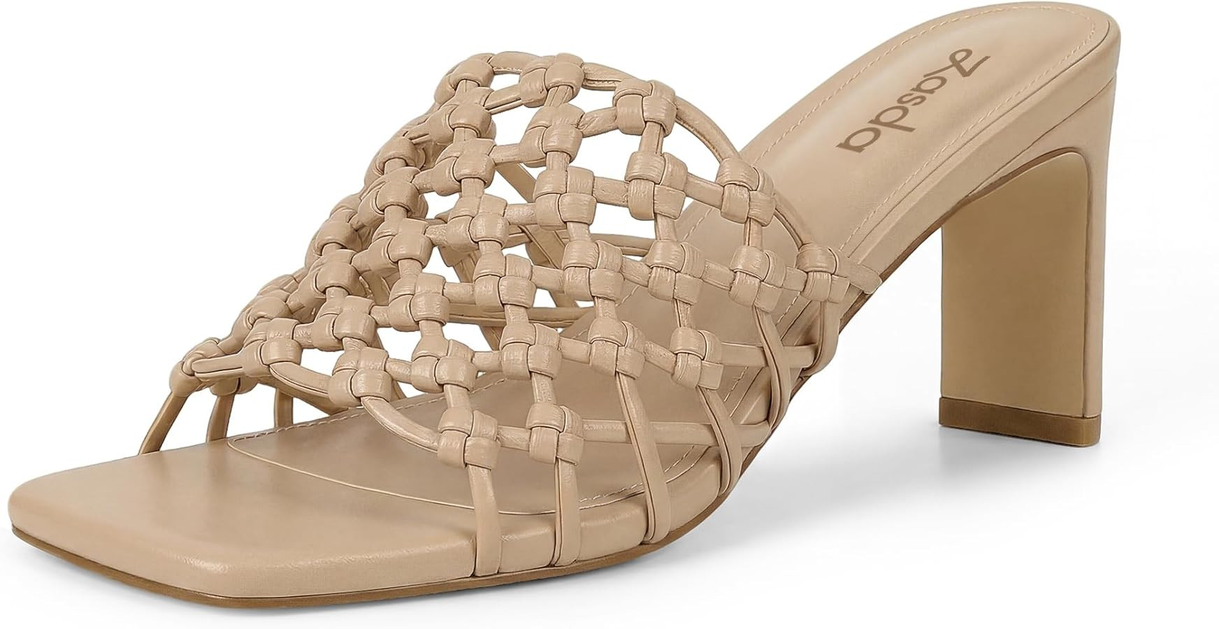 Women's Chunky Block Heeled Sandals Mules Square Open Toe Slip On Slide Sandals Woven Comfortable... | Amazon (US)