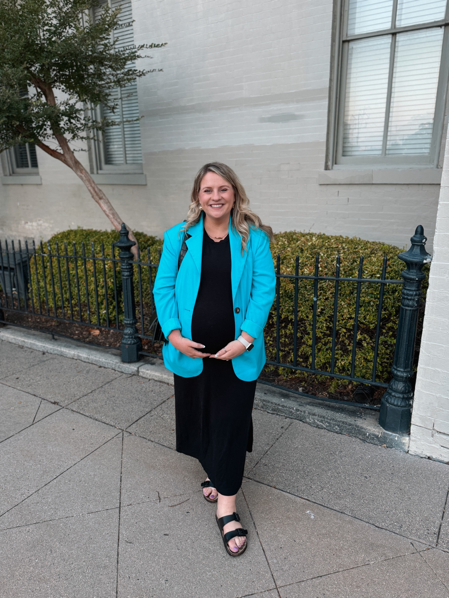 Summer maternity work outfit 🩵 

Blue blazer, black stretchy maxi dress, black sandals 

#LTKWorkwear #LTKBump #LTKMidsize