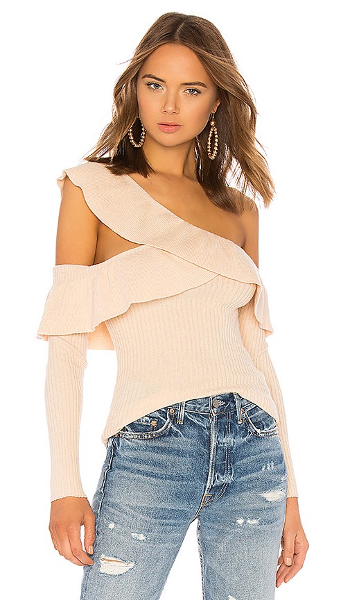 Tularosa Ruffle Cut Out Sweater in Nude | Revolve Clothing (Global)