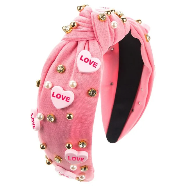 Valentine’s Day Headband for Women Love Heart Headband Jeweled Crystal Rhinestone Knotted Headb... | Walmart (US)