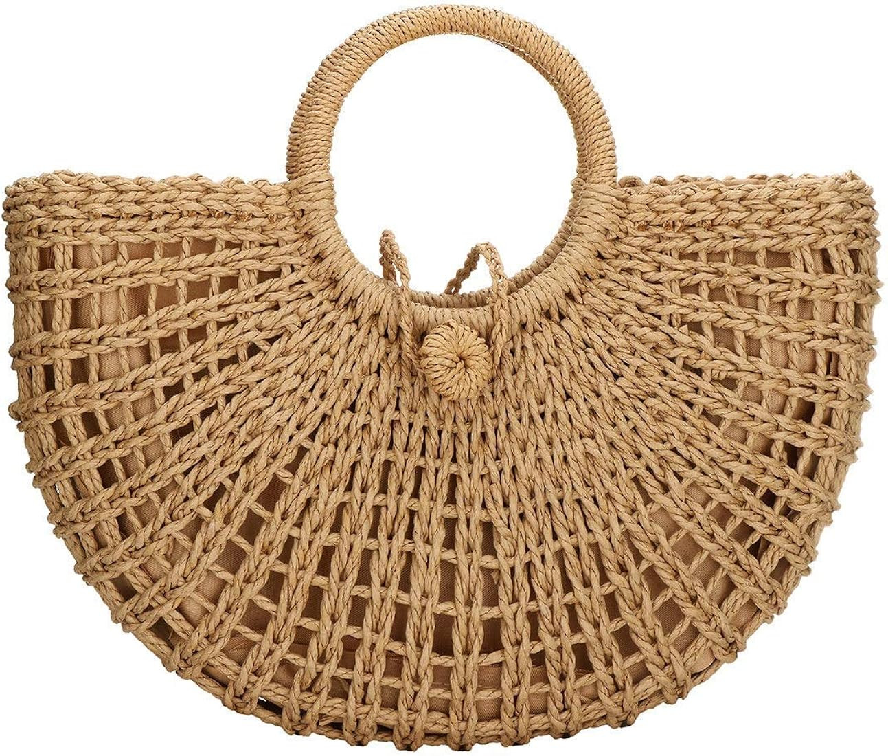 Hand-woven Straw Large Hobo Bag for Women Round Handle Ring Toto Retro Summer Beach Straw Bag | Amazon (US)
