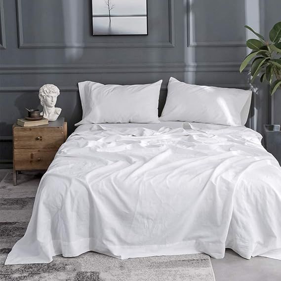 Simple&Opulence Belgian Linen Sheet Set Solid Color - 4 Pieces (1 Flat Sheet, 1 Fitted Sheet & 2 ... | Amazon (US)