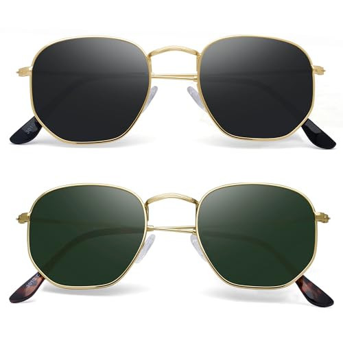 YWWPMDOF Polarized Sunglasses for Womens Men Trendy Square Hexagonal Flat Mirrored Sun Glasses UV Protection | Amazon (US)