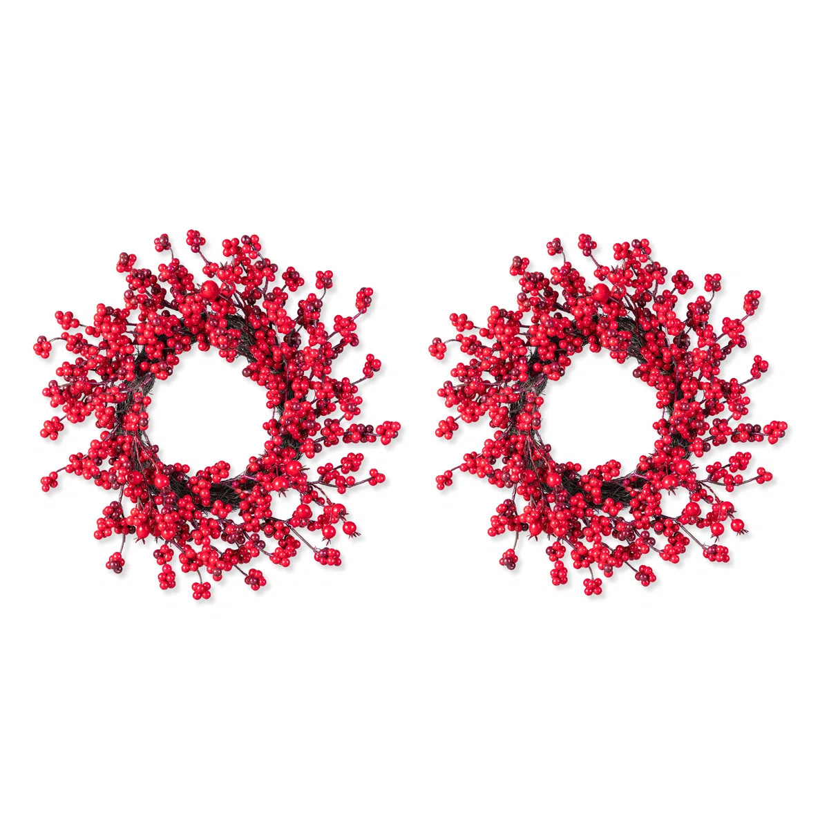 2-Piece 14D" Christmas Mini Red Berries Wreath (Set of 2) | Wayfair North America