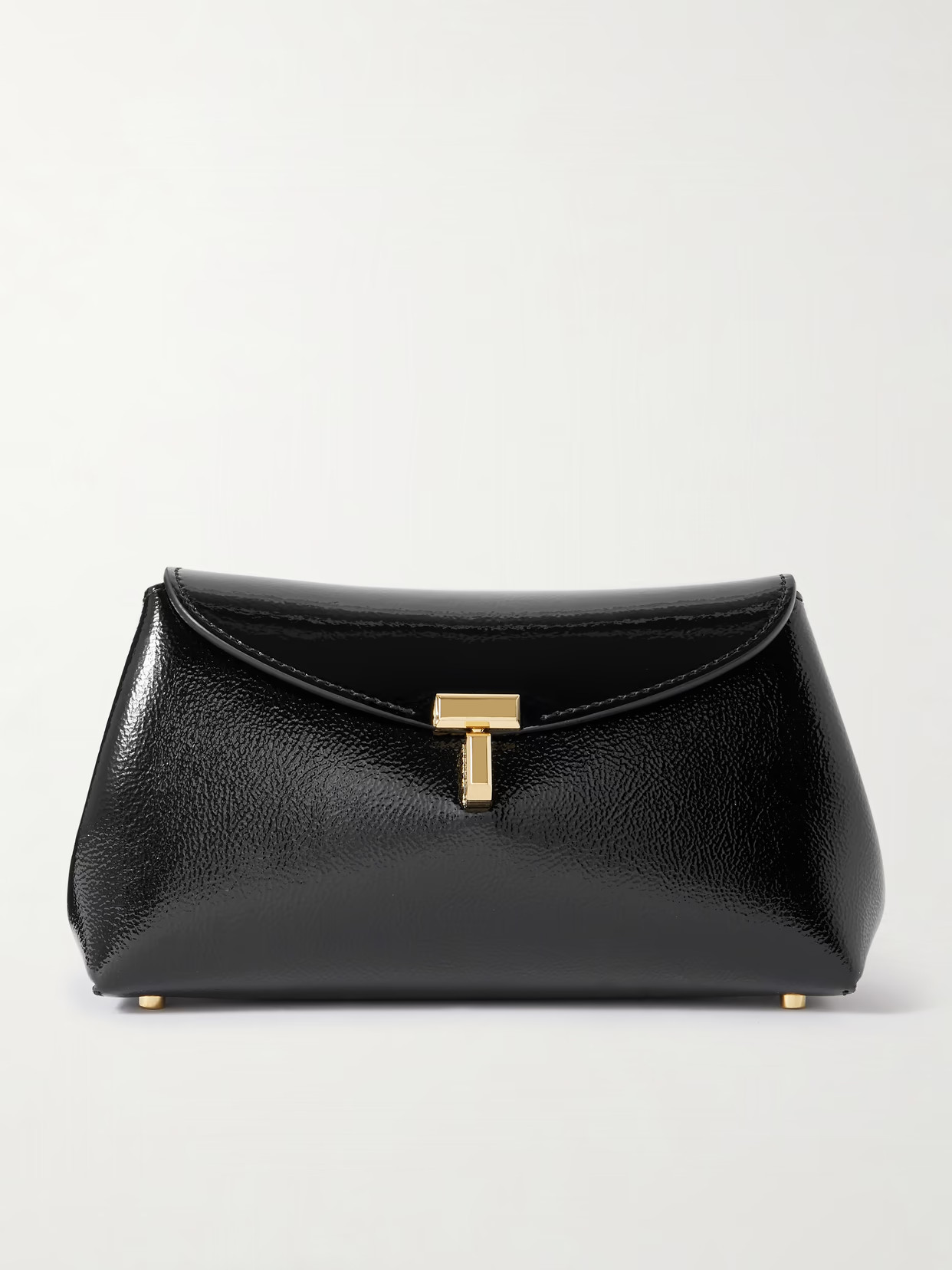 TOTEME - T-lock Mini Textured Patent-leather Clutch - Black | NET-A-PORTER (UK & EU)
