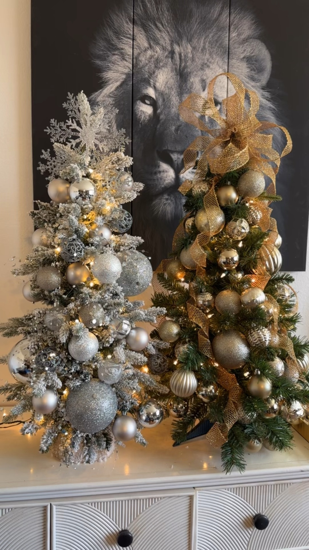 Add one extra element to your ball ornament Christmas trees! Try a glittery ribbon that you can see through for a gold themed tree, and a crystal chandelier type garland for silver. It adds just the right amount of sparkle and glam. 

#LTKHoliday #LTKSeasonal #LTKHome