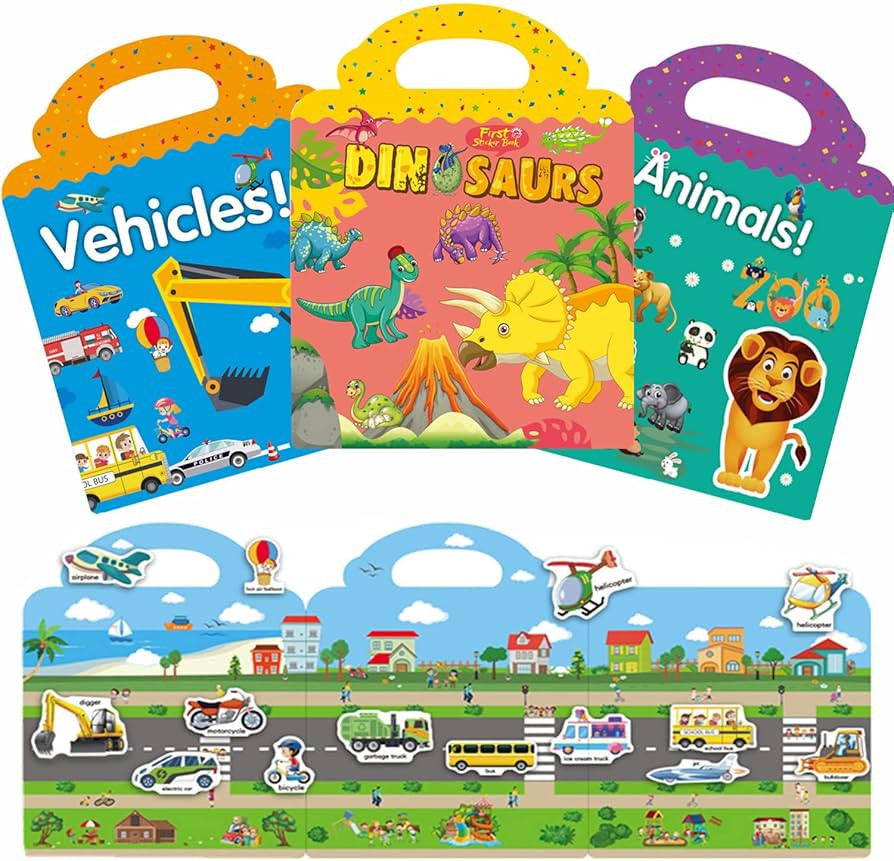 Reusable Stickers Book for Toddlers 1-3, Dinosaur, Animal and Vehicle Static Sticker for Kids Age... | Amazon (US)