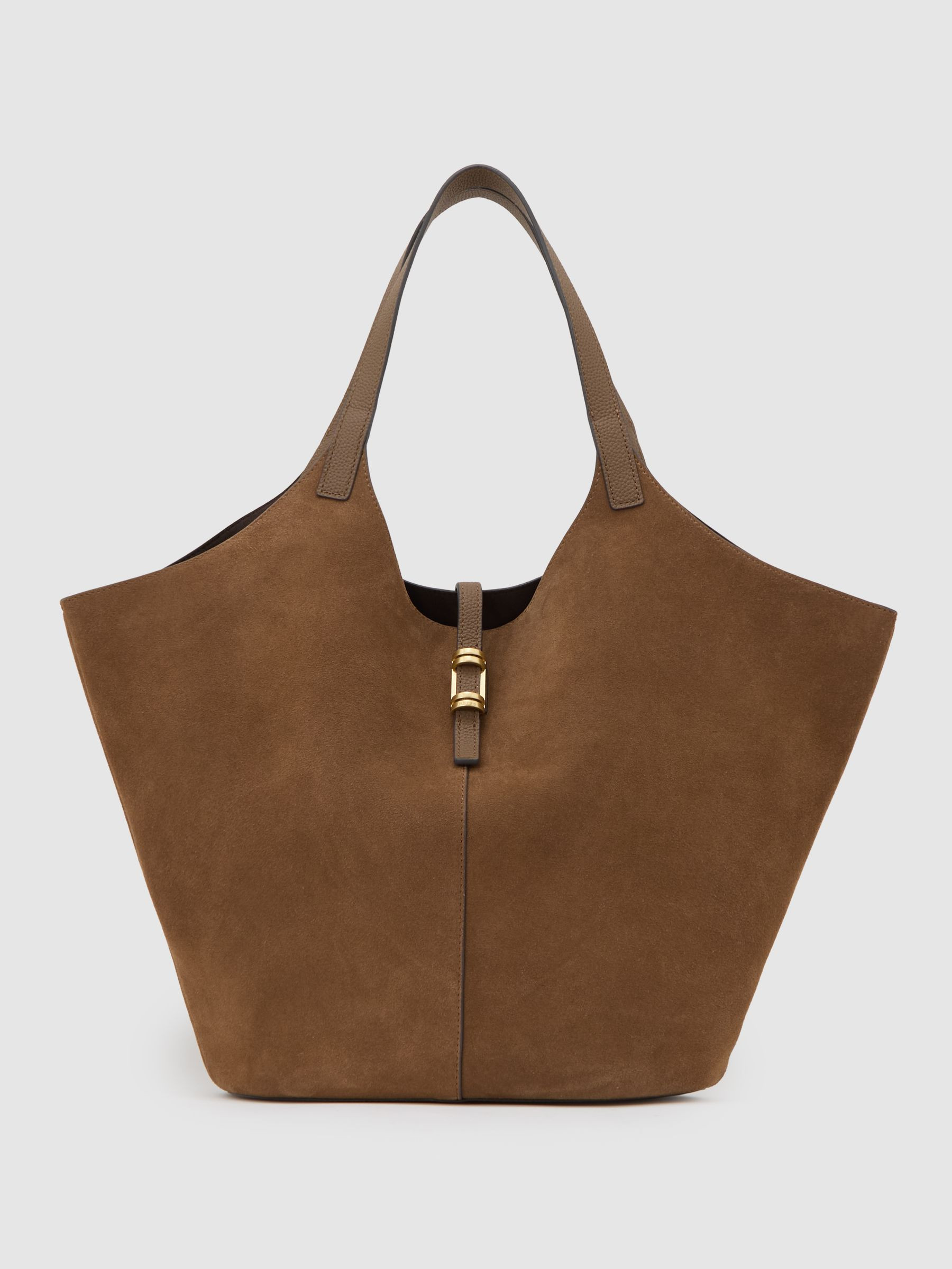 Reiss Leather And Suede Tote Bag in Tan - REISS | Reiss UK