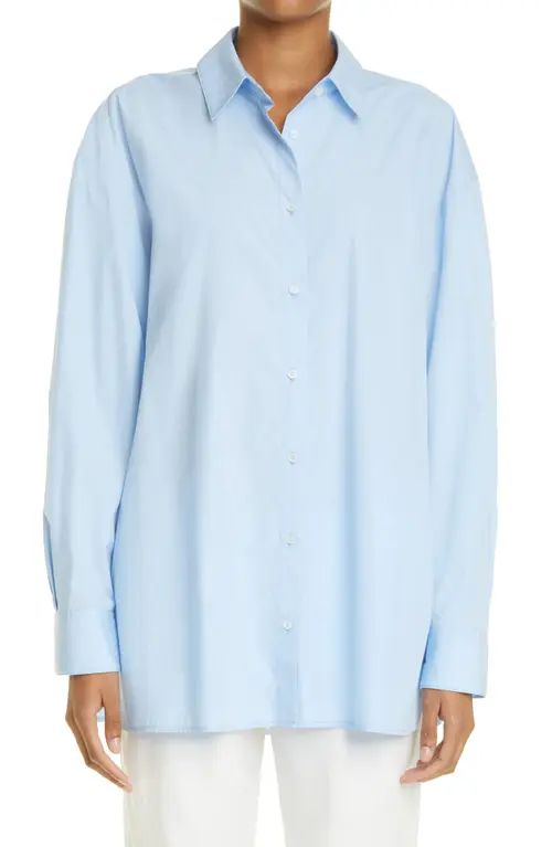 Loulou Studio Espanto Cotton Poplin Button-Up Shirt in Blue at Nordstrom, Size Large | Nordstrom