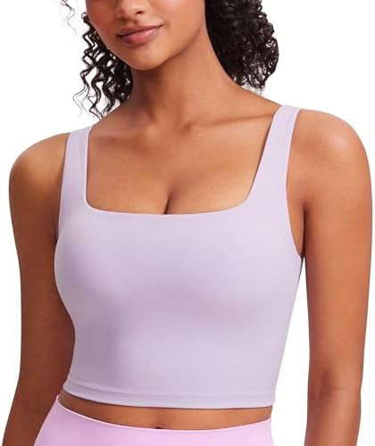 CRZ YOGA Butterluxe Square Neck Crop Tank Tops for Women - Workout Longline Sports Bras Padded Yo... | Amazon (US)