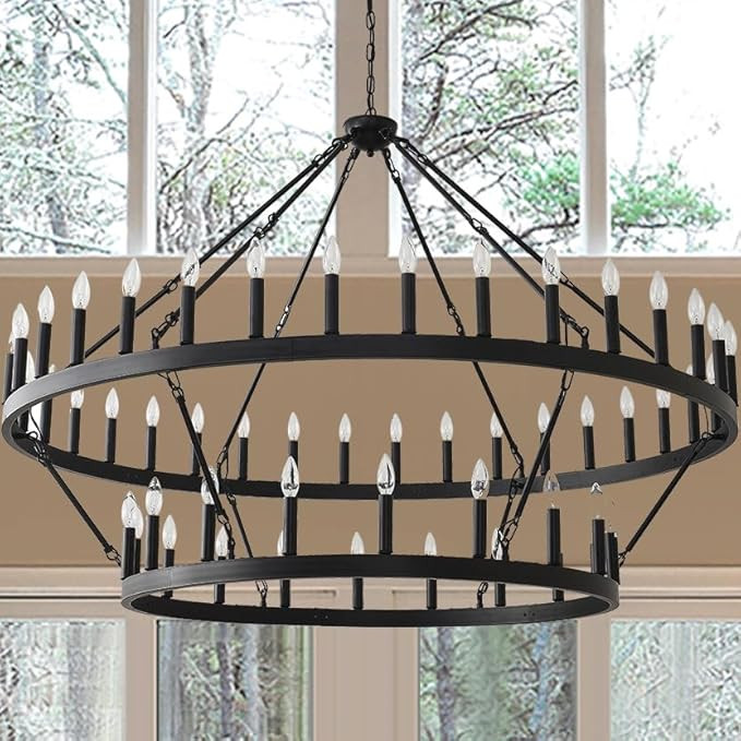 VIZBMYR 60 Inch Extra Large Wagon Wheel Chandelier 2 Tier 54-Lights Farmhouse Pendant Light Fixtu... | Amazon (US)