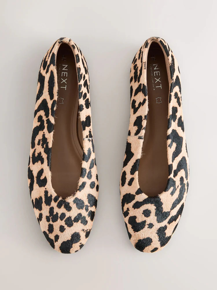 Leopard Print Standard/Wide Fit Leather Round Toe Ballerinas | Next US