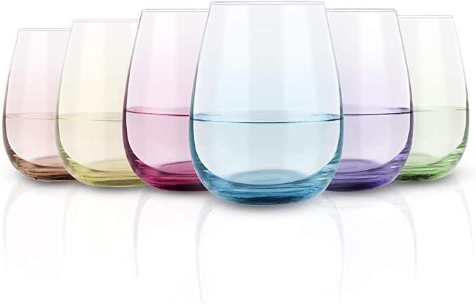 Colored Stemless Wine Glass Set of 6, Vibrant Splash Wine Glasses with Colored Bottom for Women M... | Amazon (US)