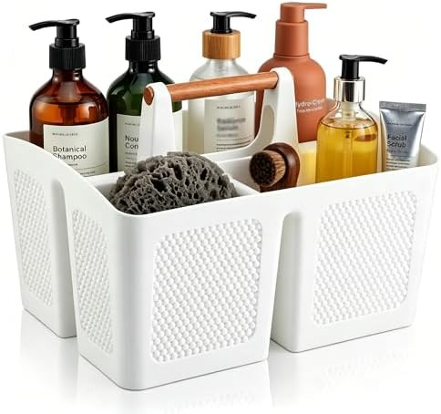 Amazon.com: Haundry Plastic White Shower Caddy Basket with 3 Compartments, Portable Divided Bathr... | Amazon (US)
