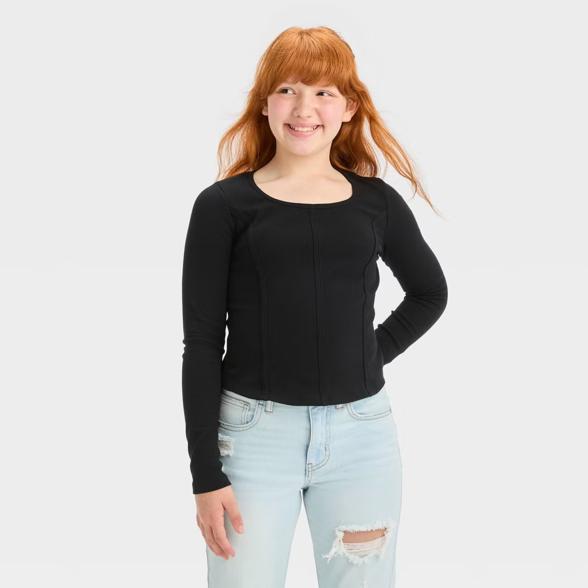 Girls' Long Sleeve Knit Corset Top - art class™ | Target