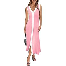 Saodimallsu Womens Summer Button Down Sweater Dresses Sleeveless V Neck Casual Ribbed Knit Color ... | Amazon (US)