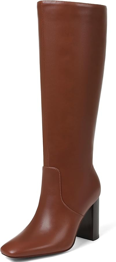 Knee High Boots for Women, Chunky Heel Faux Leather Boots Women's Comfortable Square Toe Shoes Lo... | Amazon (US)