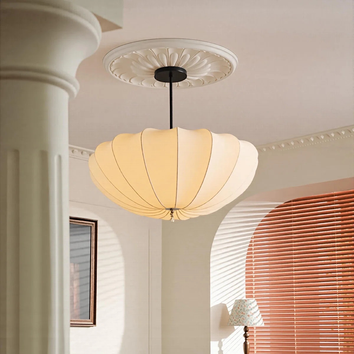 1-Light Pendant Lights Kitchen Island Nordic Cream Fabric | Wayfair North America