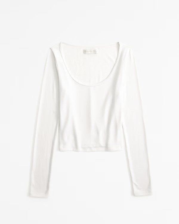 Long-Sleeve Cozy Cloud Knit Scoopneck Top | Abercrombie & Fitch (US)