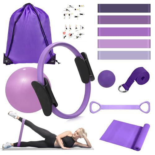 Pilates Equipment for Women Home Workout, Pilates Kit Ring and Ball Set with Pilates Ring, Resistance Bands, Massage Lacrosse. Full-Body Fitness Set for Toning Arms, Thighs Legs & Core, Purple | Amazon (US)