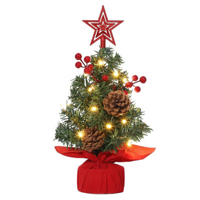 Mini Christmas Tree with Top Star & Lights, 1 Ft Tabletop Artificial Christmas Tree with Red Berries & Pine Cones, DIY Gifts for Holiday Decorations | Target