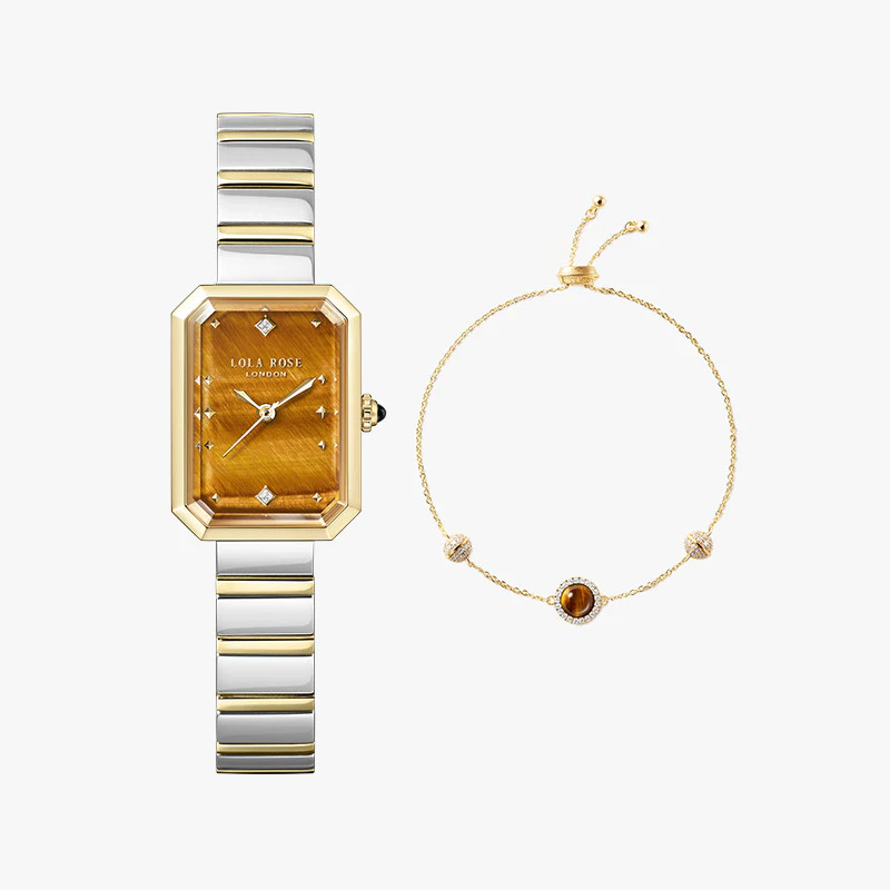 Ms. Lola Tiger’s Eye Watch & Tiger's Eye Bracelet Gift Set | Lola Rose