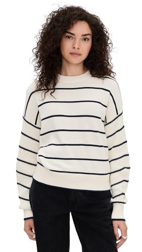 Madewell Women's Striped Ribbed-Sleeve Sweater, Navy Stripe Combo, XXS | Amazon (US)