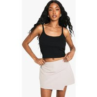 boohoo Women's Asymmetric Mini Skort in Stone | Size: 2 | Woven | boohoo (US & Canada)