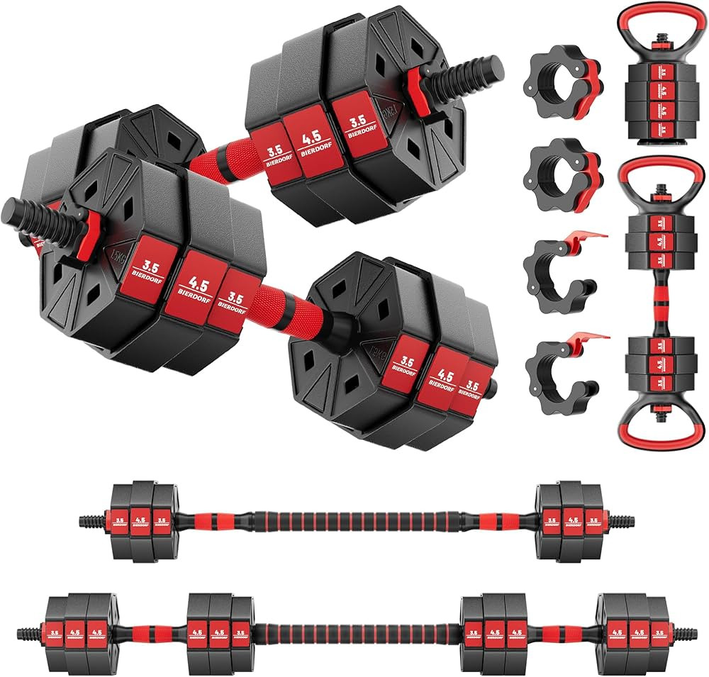 BIERDORF Adjustable Weights Dumbbells Set with 2 Adjustable Kettlebell and 4 Barbell Clips 50LB/6... | Amazon (US)