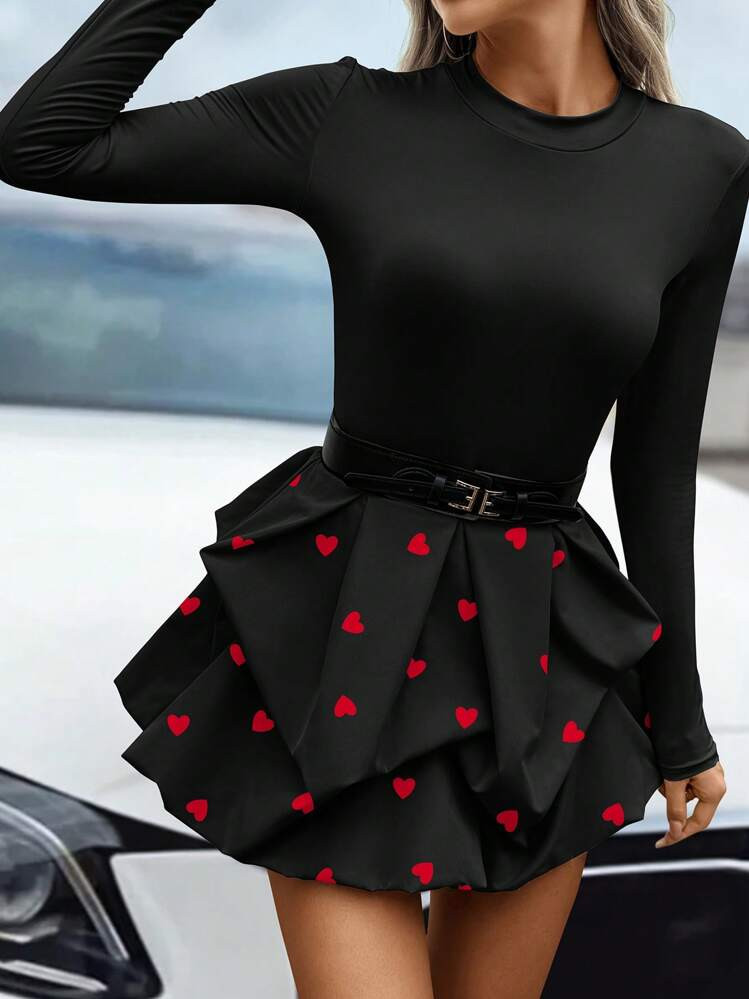 SHEIN PETITE Women Valentine's Day Heart Flower Bud Dress | SHEIN