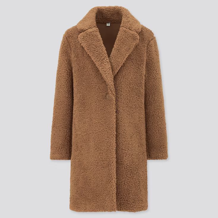 UNIQLO Women's Pile-Lined Fleece Tailored Coat, Brown, L | UNIQLO (US)