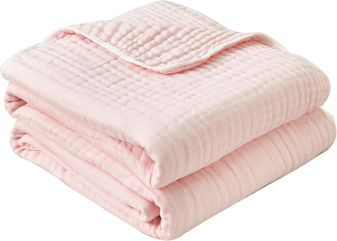 100% Cotton Muslin Blanket Queen 6-Layer Gauze Pink Bed Blanket Lightweight Soft and Breathable B... | Amazon (US)