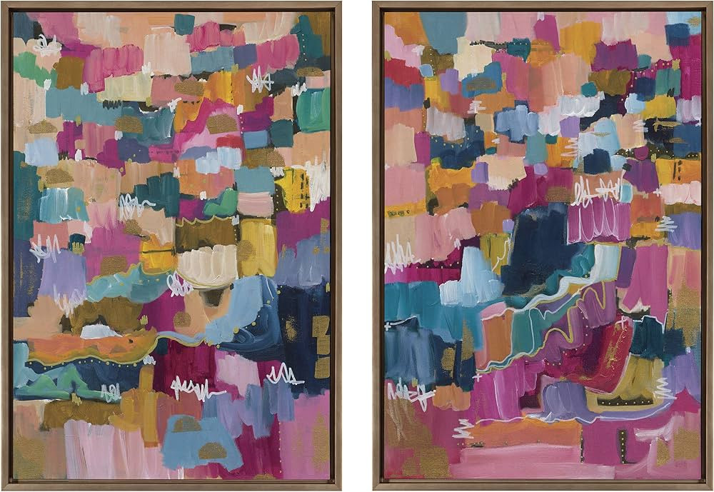 Kate and Laurel Sylvie Applause Framed Canvas Wall Art by Leah Nadeau, Set of 2, 23x33 Gold, Mult... | Amazon (US)