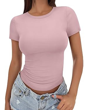 Trendy Queen Womens Basic Short Sleeve Slim Fit T Shirts Soft Crewneck Crop Y2k Tee Y2k Crop Tops | Amazon (US)
