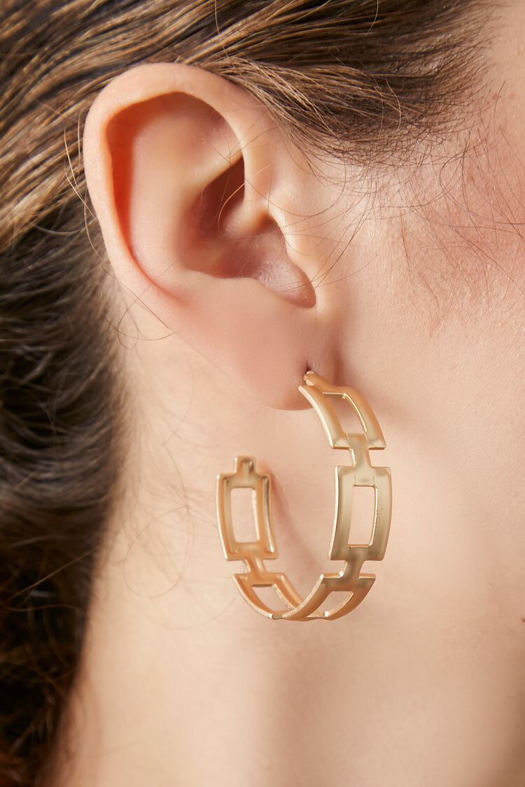 Women's Flat Chain Hoop Earrings in Gold | Forever 21 (US)
