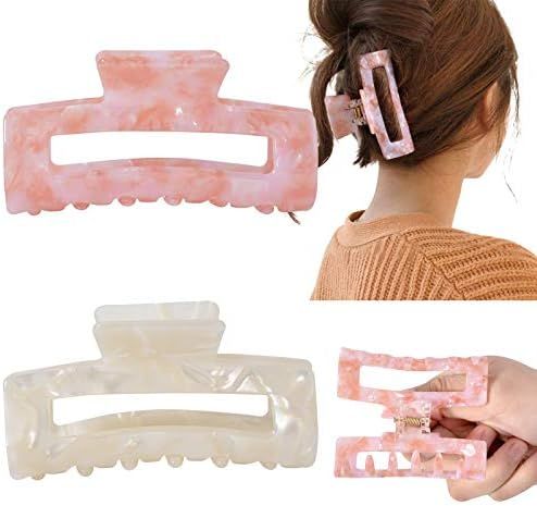 Big Claw Hair Clips 3.3 Inch Tortoise Banana Pink Hair Clips for Women Girls Thin Hair French Design | Amazon (US)