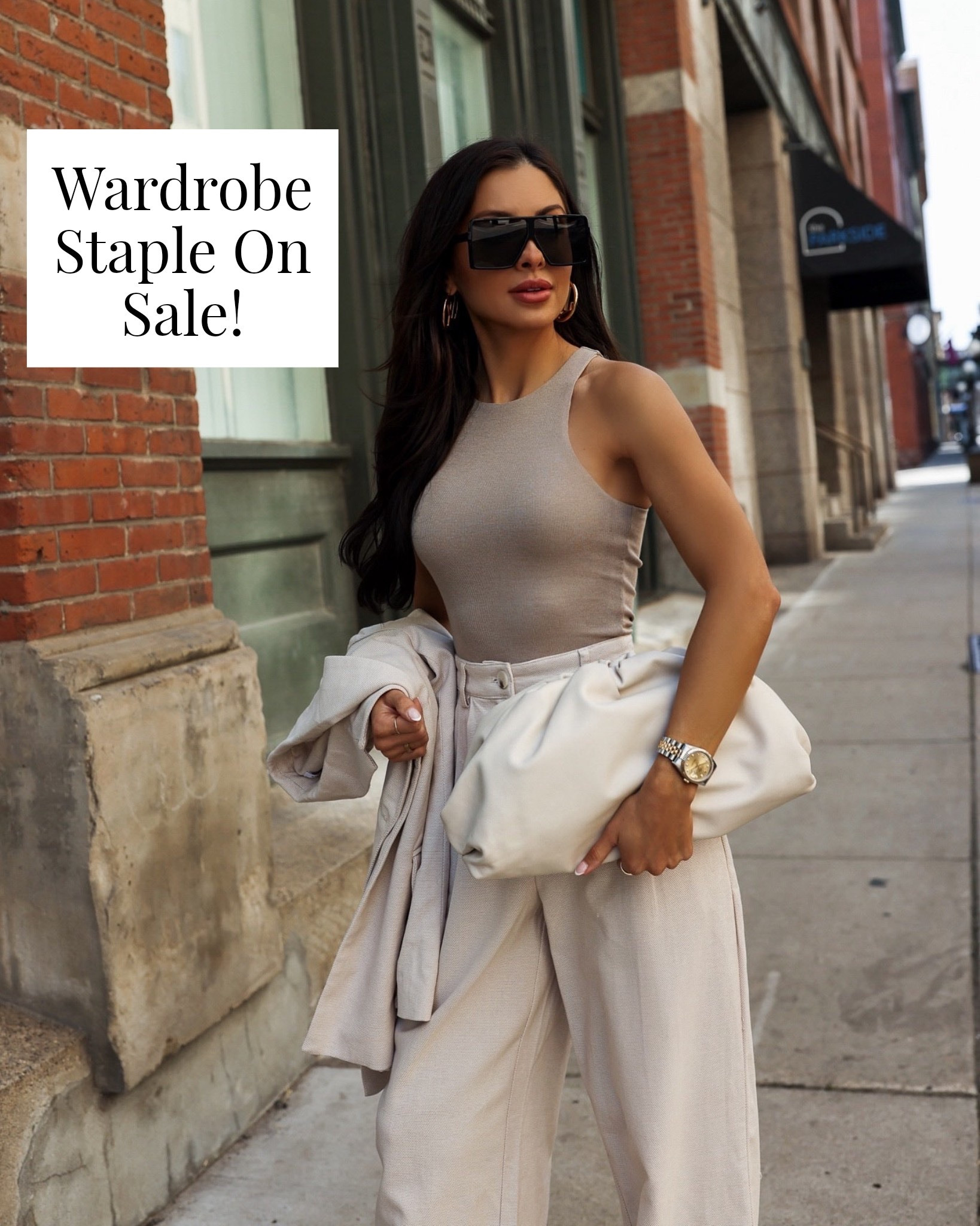 Spring workwear outfit
My revolve bodysuit is on sale now! Wearing an xs - layers perfectly under everything 
Beige blazer and wide leg trousers 

#LTKSaleAlert #LTKWorkwear #LTKOver40