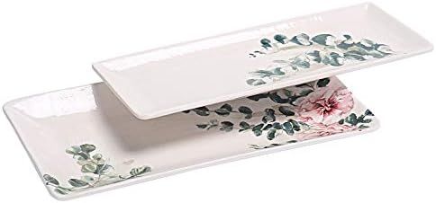 Bico Spring Eucalyptus Ceramic 14 inch Rectangular Serving Platter, Set of 2, for Serving Salad, ... | Amazon (US)