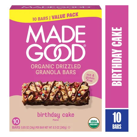 MadeGood Chocolate Drizzle Birthday Cake Granola Bars, 10 Snack Bars, 0.78 oz | Walmart (US)