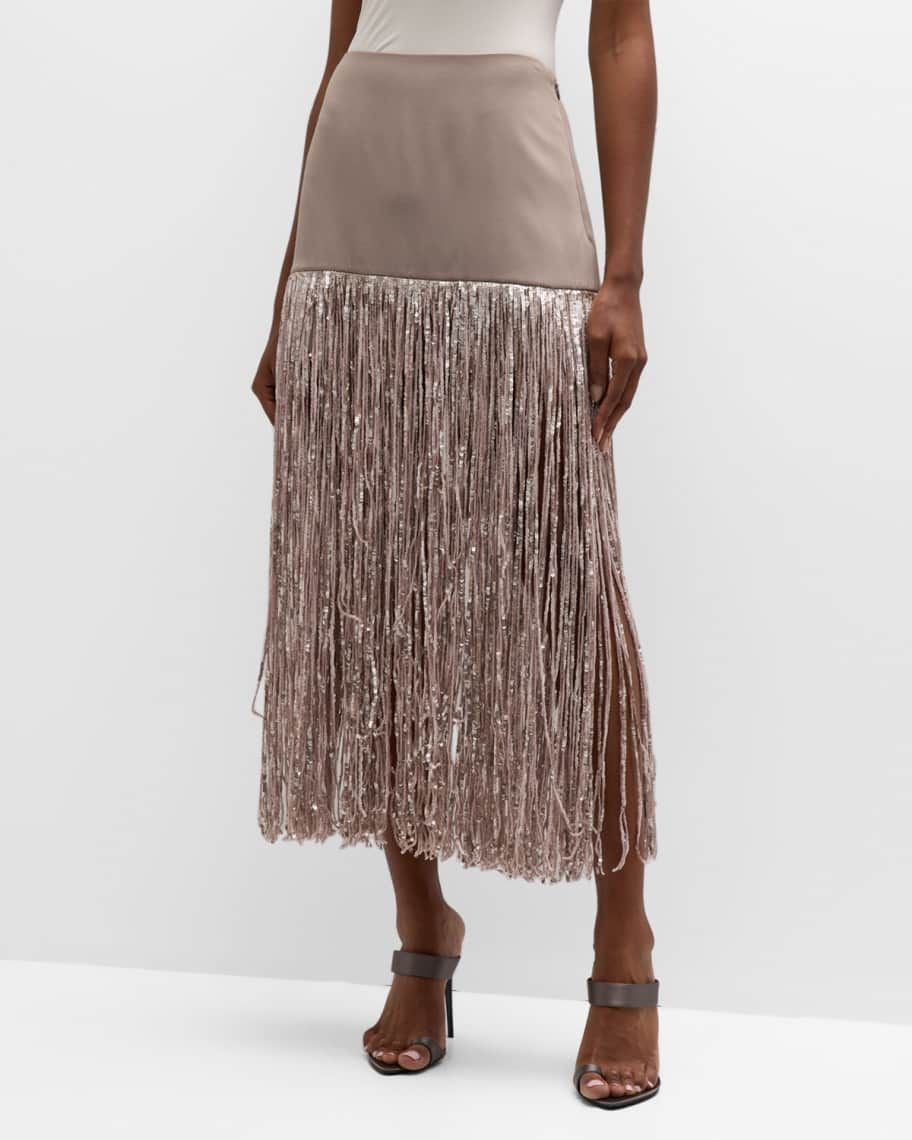 Florence Metallic Fringe-Embroidered Midi Skirt | Neiman Marcus