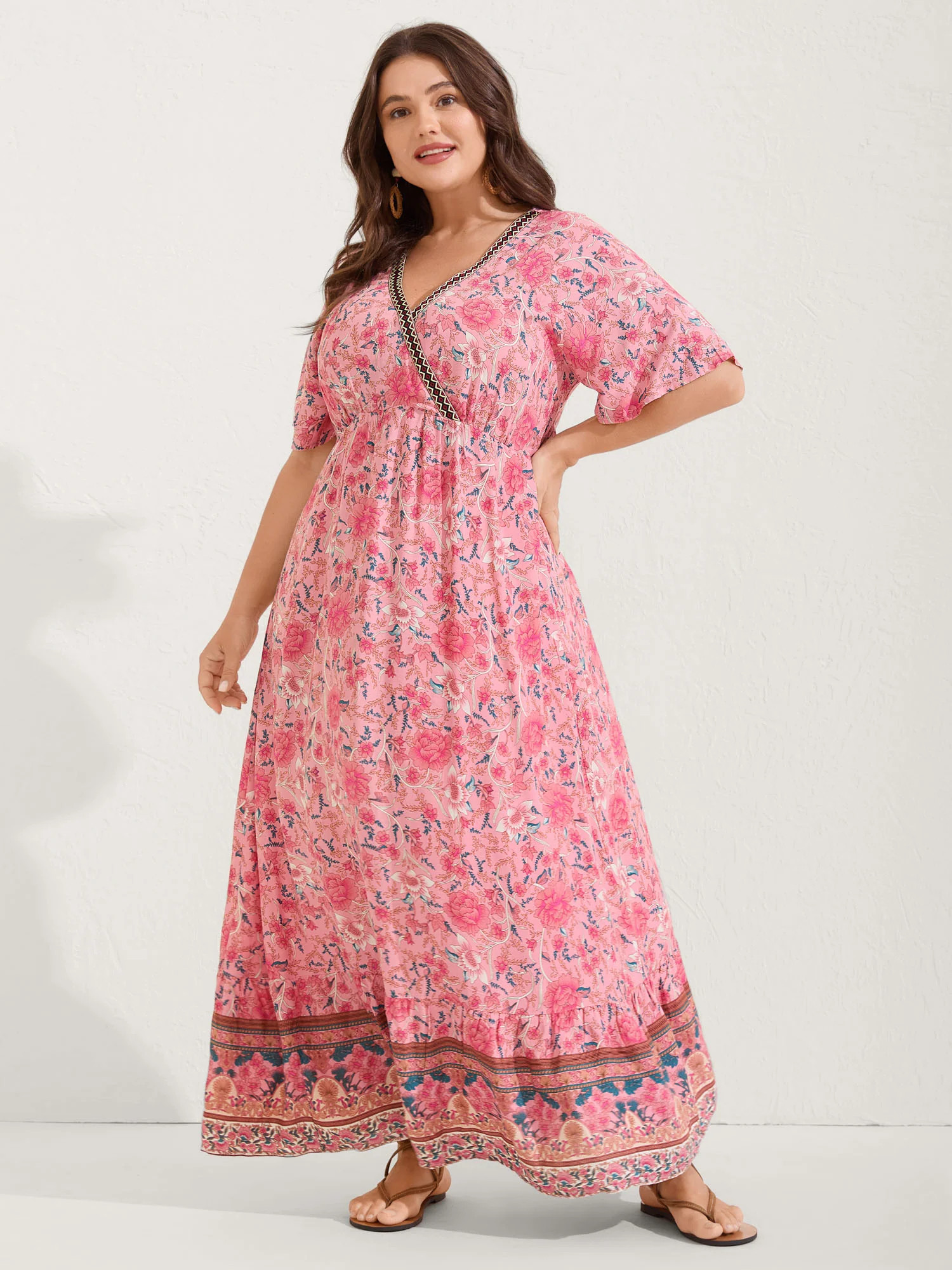 Rosy Floral Print Lace Maxi Dress | Bloomchic