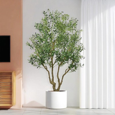 8FT Tall Artificial Olive Tree - Large Faux Potted Tree with Natural Trunk and Lifelike Olive Leaves and Fruit, Elegant Indoor Decorative Plant | Target